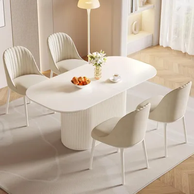 Immagine prodotto di Set da pranzo con tavolo e 4 sedie, design scandinavo, colore bianco, dimensioni tavolo: 177,8 cm