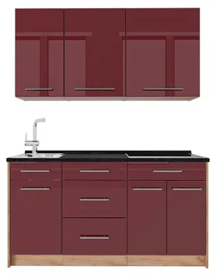 Produktbild von Singleküche Vicco Fame-Line Bordeaux Hochglanz/Goldkraft Eiche 150 cm, AP Anthrazit, Model 64791