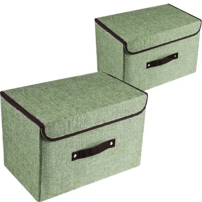 Produktbild von Aufbewahrungsboxen Set 2 Stück, Faltbare Wäscheboxen Mit Deckel Und Griffen, Hellgrün Für Schlafzimmer Büro Kleiderschrank