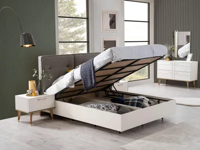 Produktbild von Gruppe Doppelbett Komplette Bett Schlafzimmermöbel Holz 6tlg Set Weiß