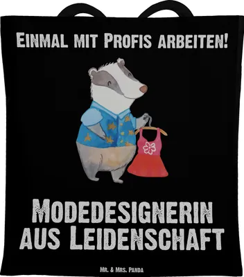 Produktbild von Mr. & Mrs. Panda Tote Bag Modedesignerin Leidenschaft - Schwarz - Geschenk, Fashion Designerin, Beutel, Spruch, Witzig, Schultasche, Tasche, Stoffbeutel, Jutebeutel