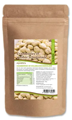 Produktbild von Mynatura Cranberries in weißer Schokolade – in verschiedenen Größen - 1 Beutel (1000g)