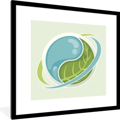 Produktbild von MuchoWow® Gerahmtes Poster Eine Illustration von Yin und Yang mit einem Blatt und Wasser 40x40 cm - Poster mit Schwarzem Bilderrahmen Wandposter Rahmen Foto Bilder - Poster - Plakat im Rahmen