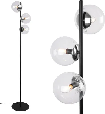 Produktbild von Stehlampe Siena schwarz-chrom 3-flammig mit klaren Lampenschirmen