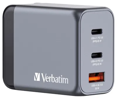 Image de Verbatim Gan 65W2Xusb-C/Usb-A chargeur secteur + adaptateur Eu/Uk/Us Gnc-65 32201