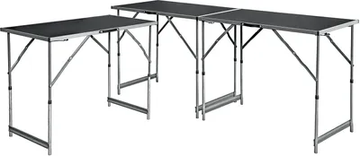 Three folding tables of different lengths are shown side-by-side against a white background.