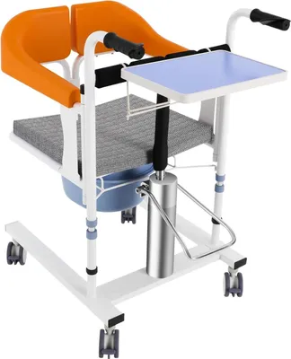 Obrázok produktu pre Hydraulický zdvihák pre pacientov, invalidný vozík – zariadenie na prenos a toaletný stôl – nosnosť 100 kg – výška sedadla nastaviteľná od 42 do 60 cm – protišmykové rukoväte – vhodné pre seniorov v domácnosti – oranžová farba
