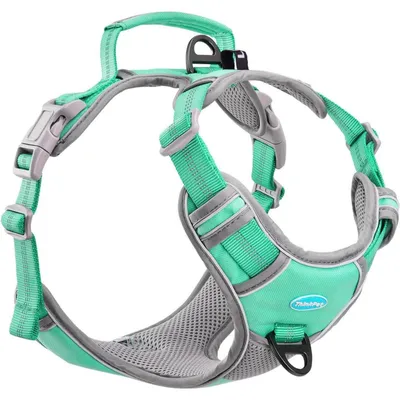 Immagine prodotto di Imbracatura anti-tiro per cani con maniglia, regolabile, riflettente, traspirante, imbottita, color blu-verde, taglia S