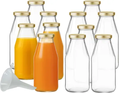 Productafbeelding van Glazen fles 500 ml, 12 stuks, goudkleurige schroefdop, met trechter, voor keuken