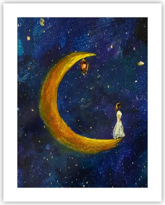 Produktbild von Poster - Poster ohne Rahmen - Mädchen auf der Mond - 40x50 cm - Wand Bild - Wanddeko - Wandbilder - Kunstposter - Wandposter - Bilder - Kunstdruck - Wanddekoration - Wandbild - P2XPA40x50-4575