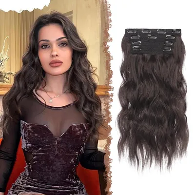 Immagine prodotto di Estensioni per capelli da applicare, ondulati, color marrone scuro, 40 cm, confezione da 4 pezzi