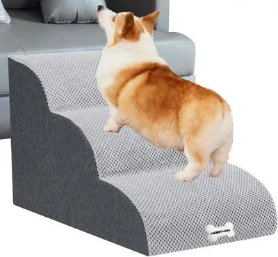 Produktbild von Famanu Hundetreppe 3 Stufen hochdichtes Polster - für kleine Hunde - abnehmbarer waschbarer Bezug - rutschfester Boden
