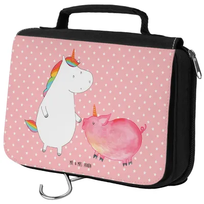 Produktbild von Mr. & Mrs. Panda Kosmetiktasche Einhorn Schwein - Rot Pastell - Geschenk, beautycase, Schweinchen, Unicorn, Kulturtasche, Schminktasche, Freundin, Einhörner, Kulturbeutel