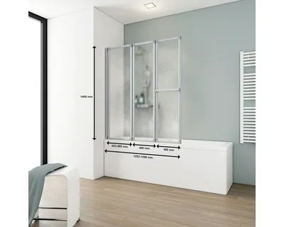 Produktbild von Badewannenaufsatz 3-teilig SCHULTE 126,8 x 140 cm Glasdekor Tropfen Profilfarbe aluminium D1510 01 01 140