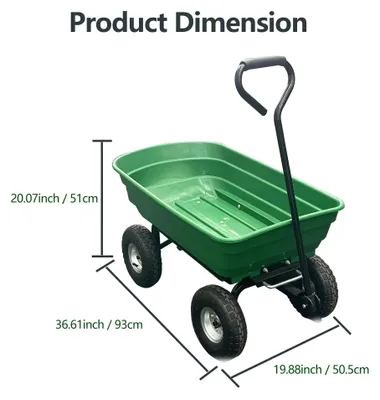 Obrázek produktu pro Zahradní vozík – ruční vozík se 4 koly – 93 x 89,5 x 50,5 cm – ocel a plast – robustní přepravní vozík – zelený