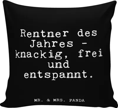 Produktbild von Mr. & Mrs. Panda kissen für sofa Rentner des Jahres -... - Schwarz - Geschenk, Deko, Glizer Spruch Sprüche Weisheiten Zitate Lustig Weisheit Worte, Rentnerin, Lustige