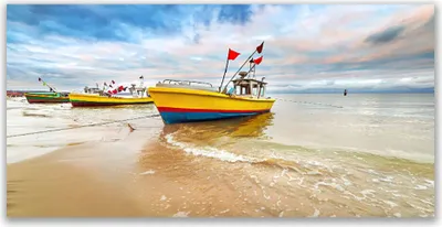 Produktbild von Tulup Leinwand-Bilder 120x60 Wandbild Canvas Kunstdruck Boote Strand Meer Landschaft