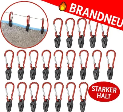Produktbild von Zeltplane Clips 20 Stück Winddicht Tarp Clips mit Karabiner Markisen‑Clip Klemme Camping