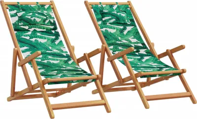 Zdjęcie produktu dla Składane krzesła plażowe 2 szt., wzór w liście tkanina i drewno