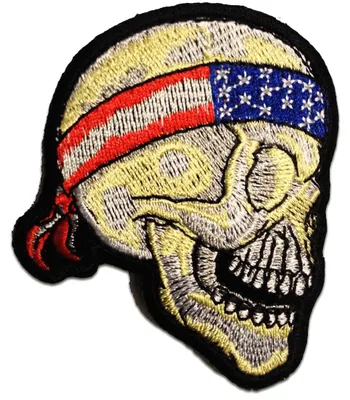 Produktbild von Usa Totenkopf Biker Skelett - Aufnäher, Bügelbild, Aufbügler, Applikationen, Patches, Flicken, Zum Aufbügeln, Größe: 7.0 x 8.1 cm