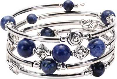 Produktbild von Mehrlagiges Armband aus Kunsttürkis mit verschiedenen Anhängern, glänzend polierte Legierung, Vintage-Stil, verstellbarer Armreif, Geschenk zum Jahrestag und Geburtstag