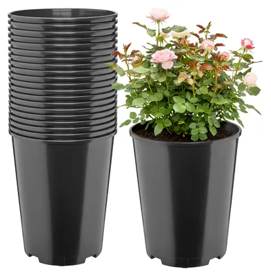 Produktbild von Garronda Set mit 20 runden Kunststoff-Pflanztöpfen mit Drainagelöchern für den Garten, Schwarz, Ø 22 x 25,5 cm (7 l) GD-KW-RR
