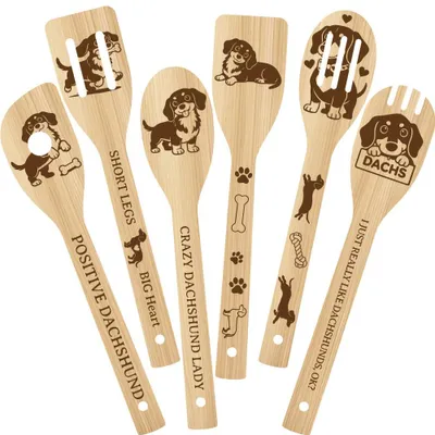 Produktbild von Kochutensilien-Set aus Bambus - 6-teilig mit Tiermotiven - Küchenhelfer zum Kochen und Backen - 6,1 x 30 cm