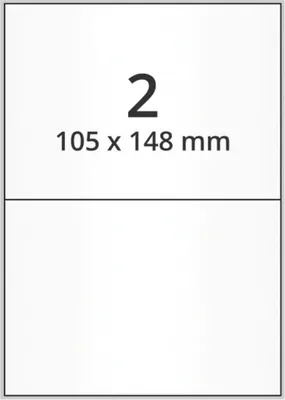 Produktbild von Laseretiketten, weiß, Papier, 105x148mm, 2/Bogen, 1000 Bogen/VE