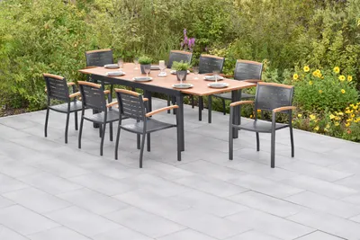 Produktbild von Merxx Gartenmöbel Set Tinos 9tlg., 8 Stapelsessel, Ausziehtisch 180 (250) x 100 cm- Aluminium/Akazie
