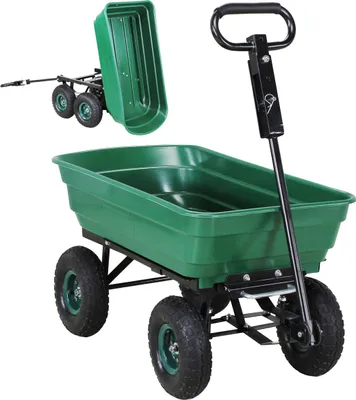 Produktbild von Miweba Bollerwagen Dumper - Mit Kippfunktion - Handkarre - Schubwagen - Transport - Anti-Rutsch - Kippverriegelung - Luftreifen - Bis 300 kg (Grün)