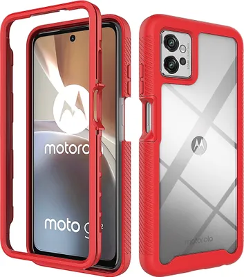 Obrázek produktu pro Moto G32 Pouzdro, Hybrid Průhledné Zadní Kryt, Robustní TPU Nárazník, Nárazuvzdorné Pouzdro pro Motorola Moto G32 červené