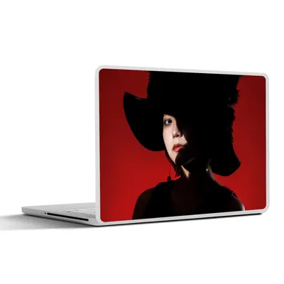 Produktbild von MuchoWow® Laptop Aufkleber Sticker Cover Rot - Frau - Schwarz - Porträt 31x22.5 cm - Laptop-Deko
