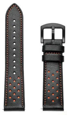 Zdjęcie produktu dla Skórzany pasek do smartwatcha - pasek zamienny - OnePlus Watch 3/2/2R, 46 mm - szerokość 22 mm - zapięcie typu "dorn" - czarny/pomarańczowy