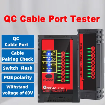 Image de ET605 Cable Port Tester Cable Pairing Check Switch Flash POE Polarity Withstand Voltage of 60V with Low Battery Indicator Auto Power Off Functions