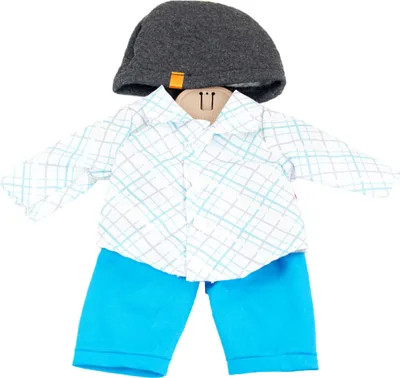 Image de Combinaison de vêtements Miniland bleu chemise pantalon bonnet pour poupées jusqu'à 38 cm