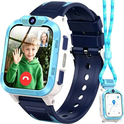 Produktbild von 4G Smartwatch Kinder mit GPS und SIM-Karte Telefon SOS IP68 wasserdicht Blau