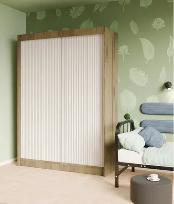 Produktbild von Schwebetürenschrank, 2-türig Kleiderschrank, Moderne Garderobe, Schrank in Größe: 150 x 215 x 61 cm