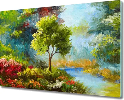 Produktbild von Coloray Schneidebrett Herdabdeckplatte 80x52 cm Kochplattenabdeckung Hackbrett Küchenbrett - Blumen Wald Natur