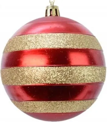 Image de Boule de Noël rouge décorée 8 cm