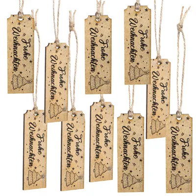 10 Weihnachtsanhänger aus Holz, Vintage, schwarz/natur, 9x3x0,3 cm