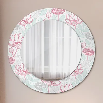 Produktbild von Wohnzimmer Spiegel - Mirror zum Wandspiegel Schlafzimmer – Schminkspiegel - Blumen - Runder: Ø50cm
