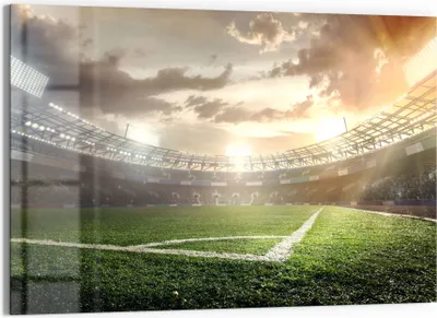 Produktbild von DEQORI Glasbild Echtglas 90x60 cm 'Rasenecke im Stadion' Wandbild Bild modern Deko