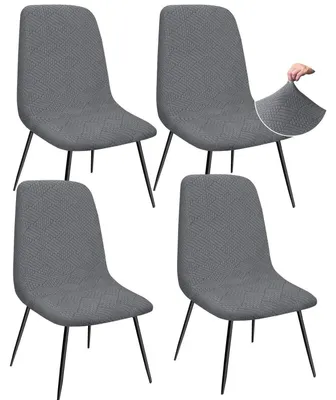 Obrázok produktu pre Poťahy na jedálenské stoličky, vzor Jacquard, zosilnené, elastické, nízky operadlo, sivá farba, sada 4 kusov