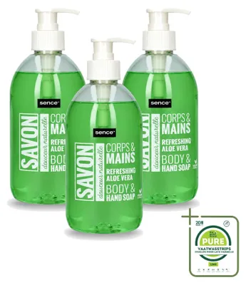 Zdjęcie produktu dla 3 sztuki mydła w płynie do rąk Sence, zapach aloesu, odświeżający - 500 ml - opakowanie zbiorcze