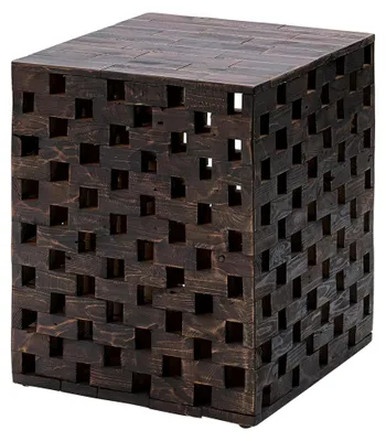 Produktbild von Hocker und Pflanzenständer aus recyceltem Holz, Schachbrett-Optik, für den Außenbereich, kakaofarben