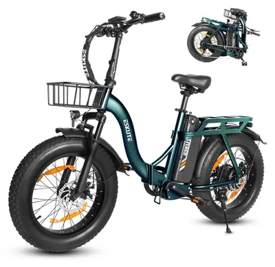 Produktbild von D202 E-Bike - faltbares Tiefeinsteiger Elektrofahrrad - 250W 48V 20,8Ah Lithiumakku - 51 cm Fatbike-Reifen - Korb & Gepäckträger - grün