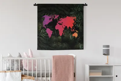 Produktbild von MuchoWow® Wandteppich Wandbehang Weltkarte - Farben - Blätter 90x90 cm Tapisserie Dekoration Wandtuch - Wandaufhänger