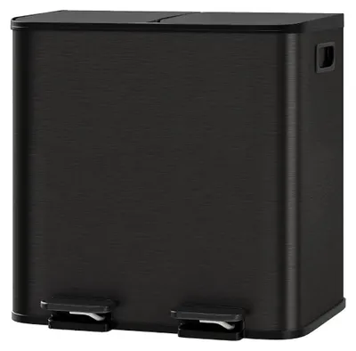 Obrázok produktu pre Recyklačný kôš – kuchynský kôš na odpad s 2 priehradkami – 30 litrov (2 x 15 litrov) – nerezová oceľ – pedálový systém – tichý uzatváranie veka – čierna farba