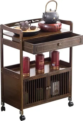 Produktbild von Wózek na herbatę szafka na herbatę z szufladami i drzwiczkami drewno antyczne vintage na kółkach