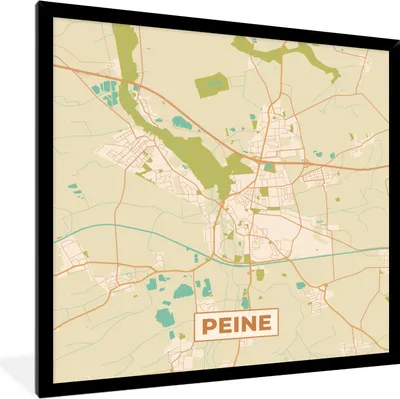 Produktbild von MuchoWow® Gerahmtes Poster Peine - Stadtplan - Karte 40x40 cm - Poster mit Schwarzem Bilderrahmen Wandposter Rahmen Foto Bilder - Mit Rahmen - Wanddekoration Schlafzimmer